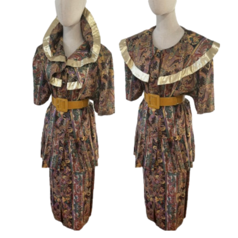 Tan and Black Maxi Dress with Sailor Collar for Wedding Guest